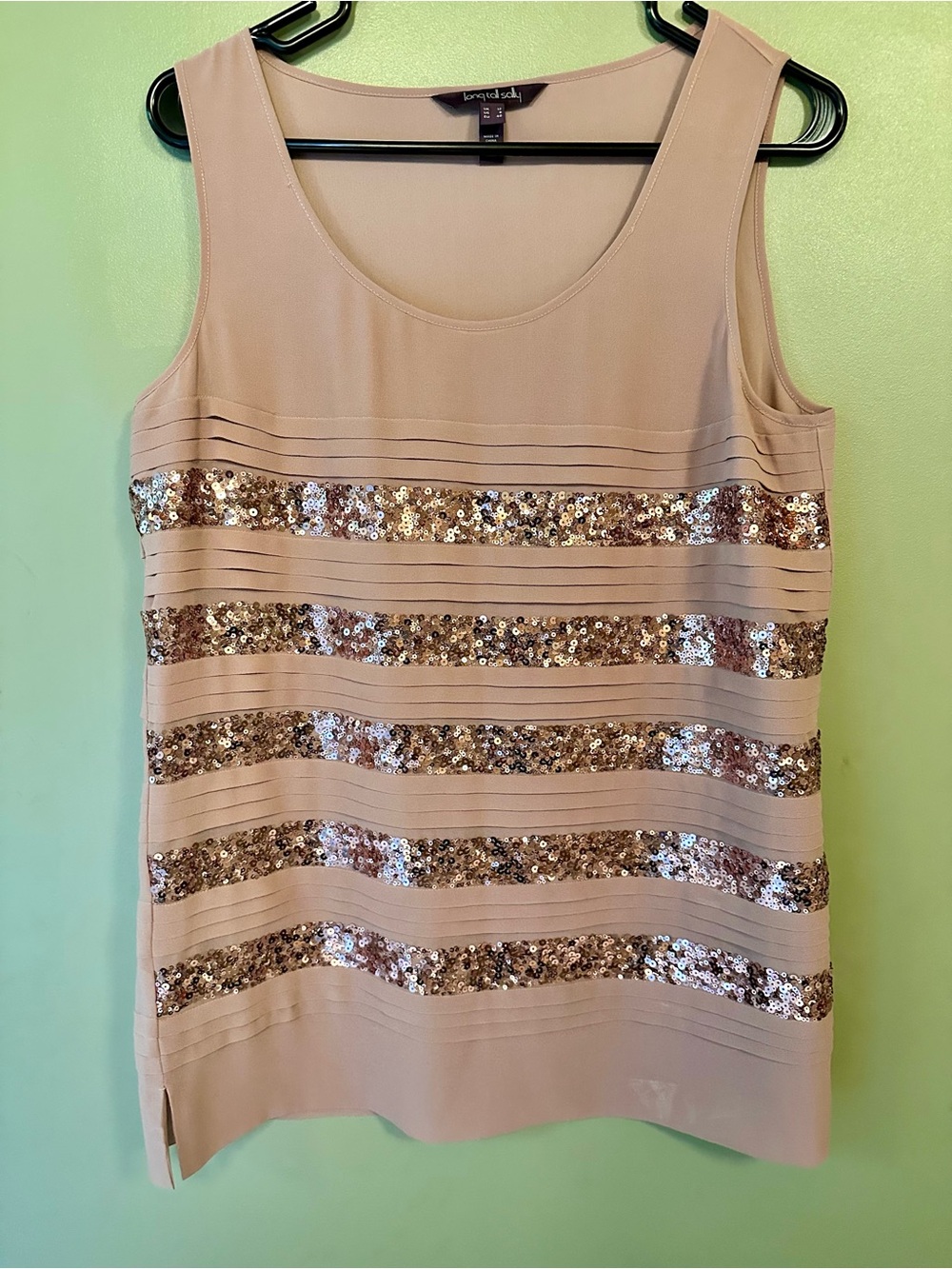 Sleeveless Rose Gold Sequin Stripe Tank Top